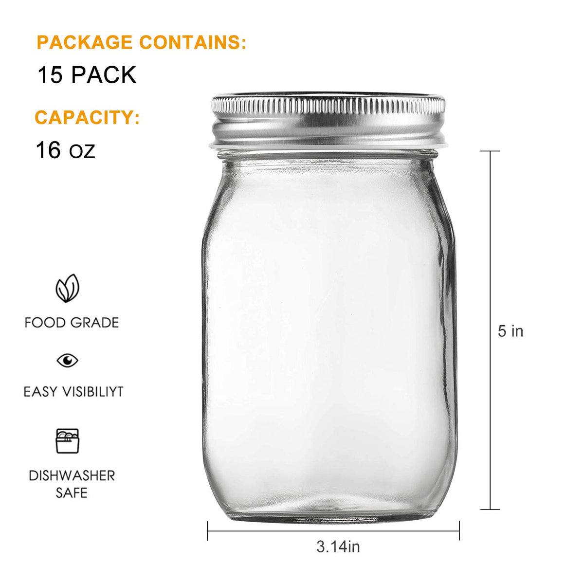 Accguan clear glass jar body to view contents at a glance