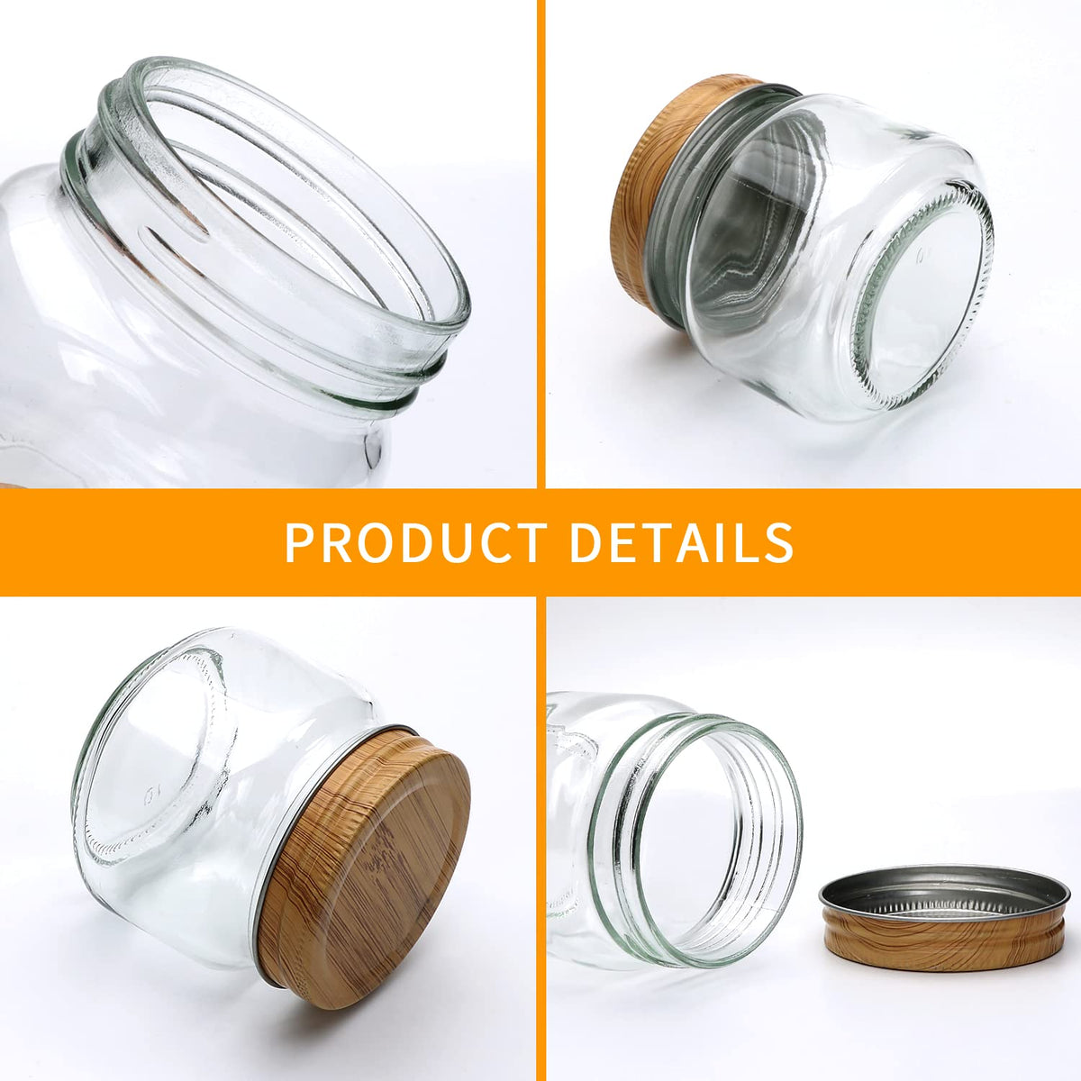 Accguan mason jar 8oz, clear glass body, easy freshness check for sauces