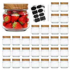Accguan 8oz mason jar with wood lid, front view showing a leak-proof seal ideal for jams