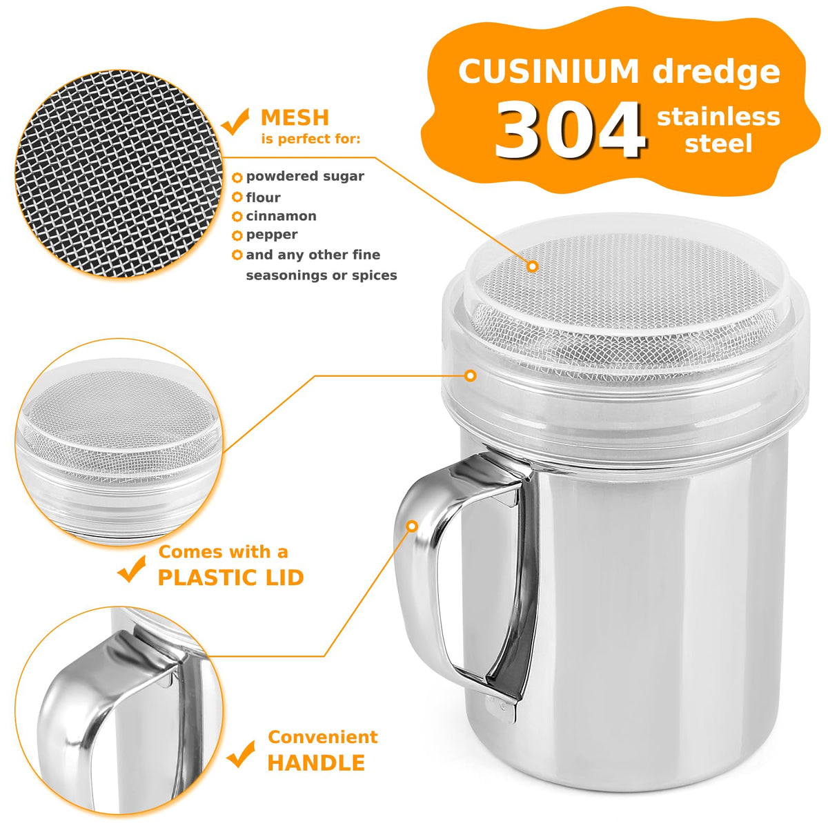 Accmor fine mesh stainless steel dredge evenly sifts flour and cocoa