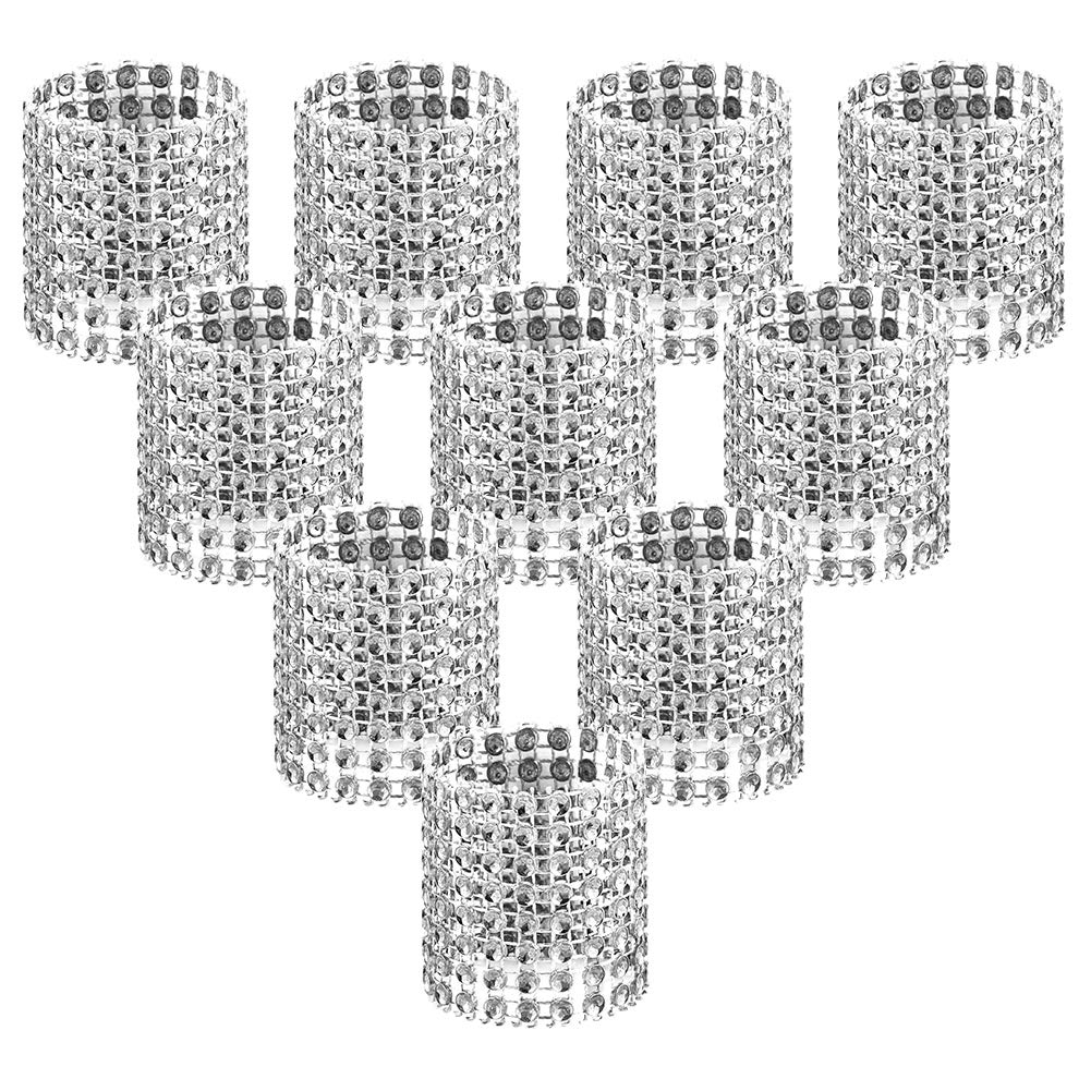 Accmor napkin ring silver buckle closeup with faceted rhinestone-like surface