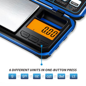 ACCT pocket scale tare function demonstrates zeroing a container for net weight accuracy.