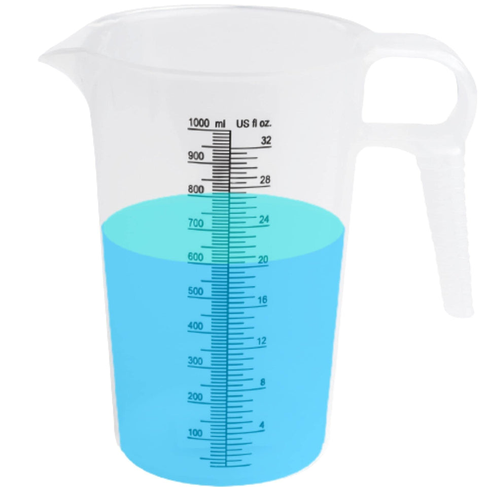 ACCUPOUR 32oz measuring pitcher side view for chemical and oil applications.