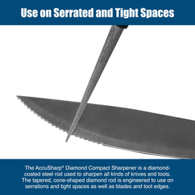 Diamond-coated rod sharpener designed for serrations and hard-to-reach edges.