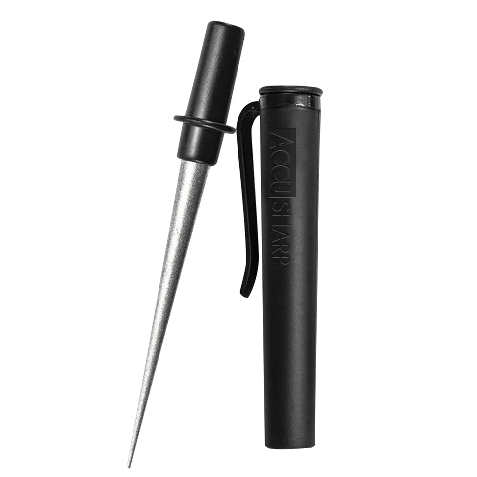 ACCUSHARP Diamond Compact Tapered Rod Sharpener for serrated blades and fillet knives.