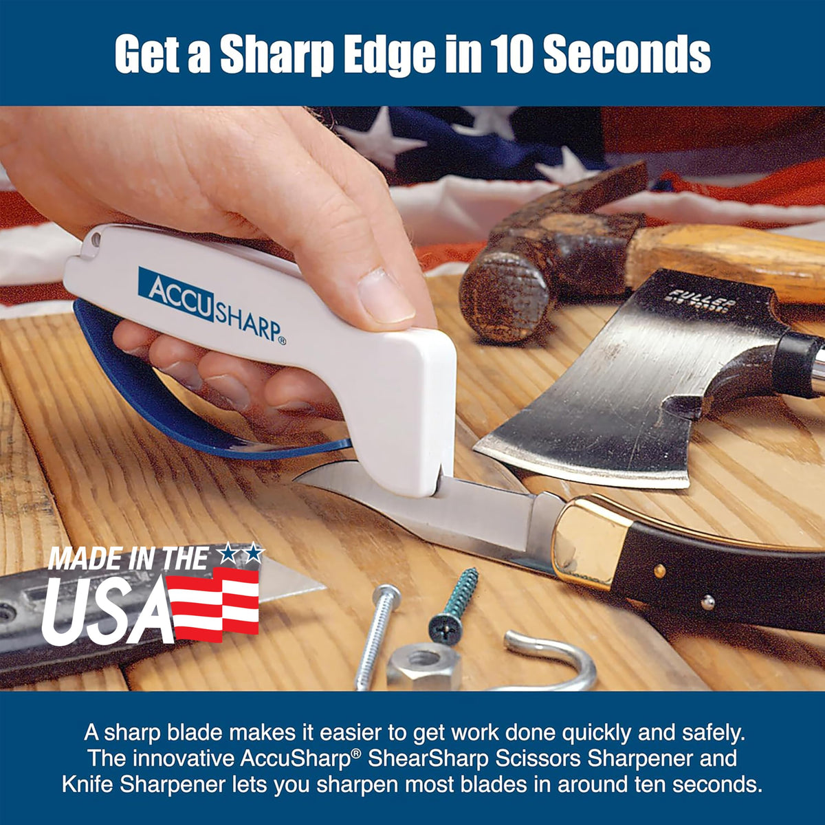 ACCUSHARP diamond-honed carbide blades designed for long-lasting sharpness.