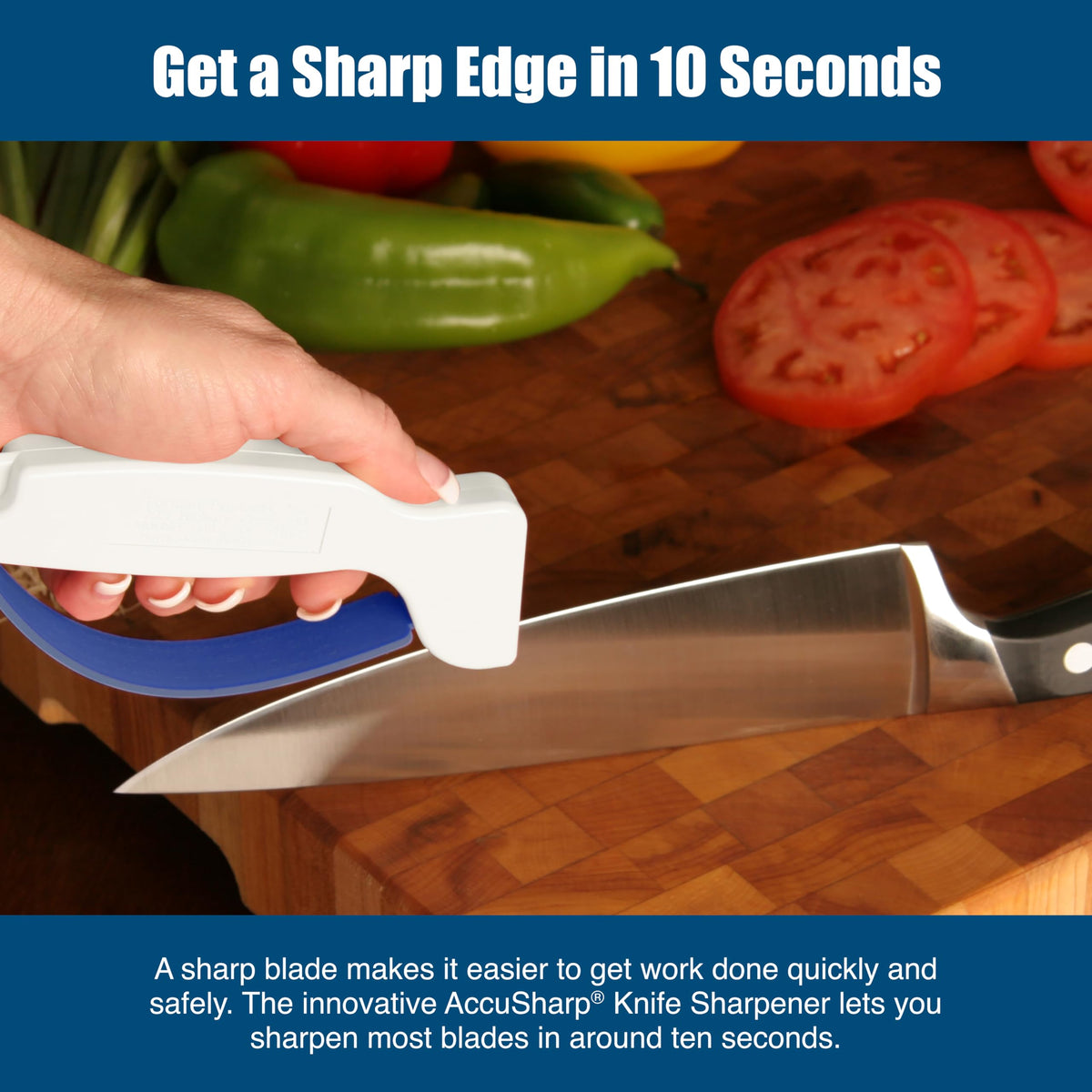 ACCUSHARP diamond-honed tungsten carbide blades deliver durable sharpening for tough knives.