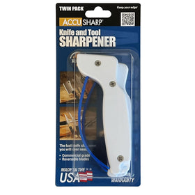 ACCUSHARP ergonomic handle sharpener provides a comfortable, ambidextrous grip.