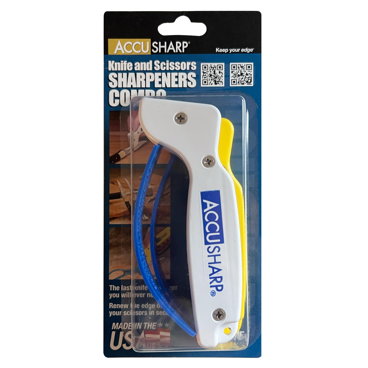 ACCUSHARP knife sharpening in action quickly restores a sharp edge on blades.