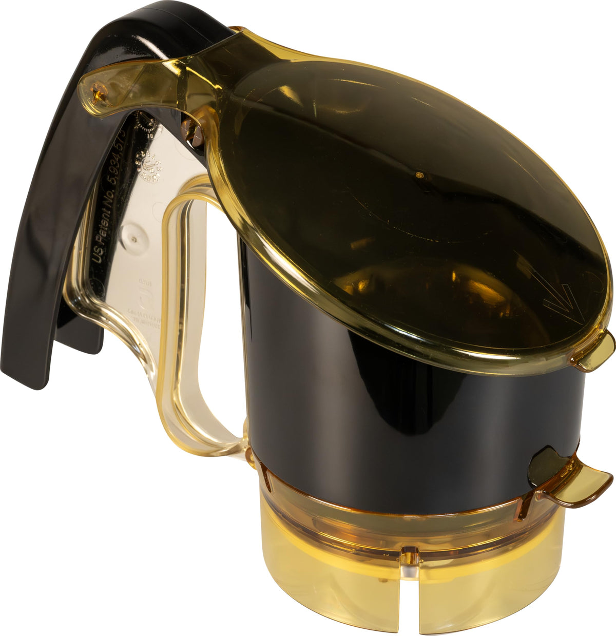 AccuTaste seasoning dispenser with amber base for precise control near the grill.