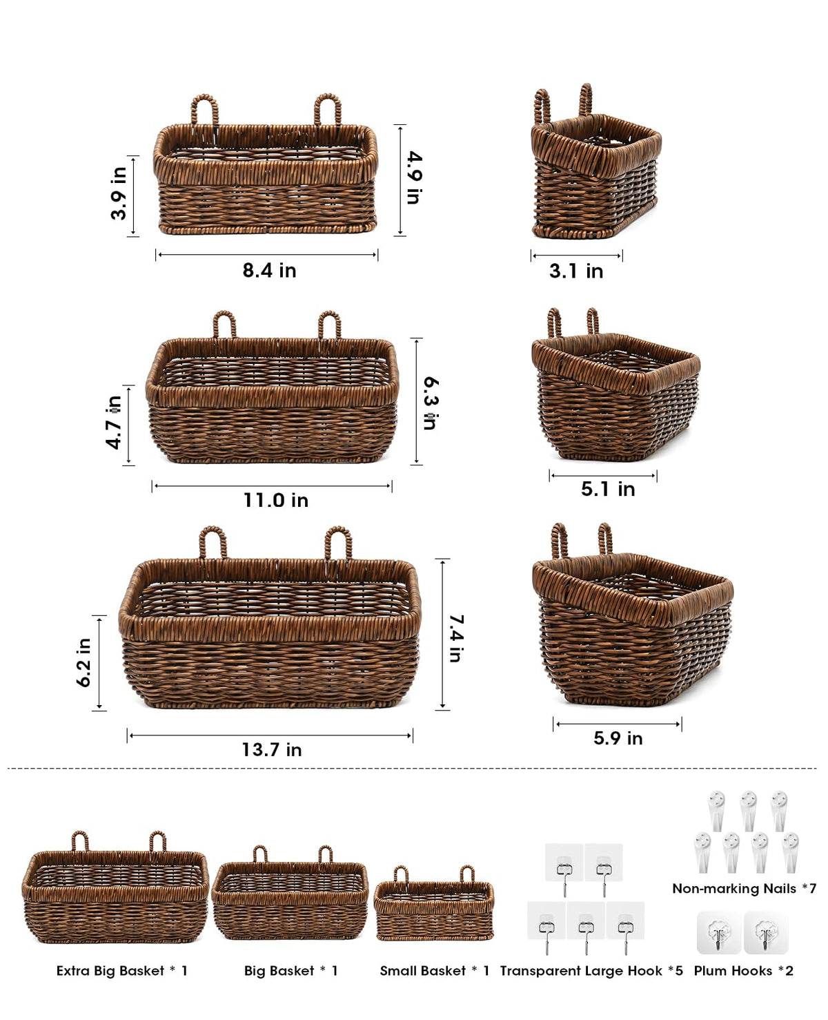 AceList wall hanging basket large brown ideal for pantry organization