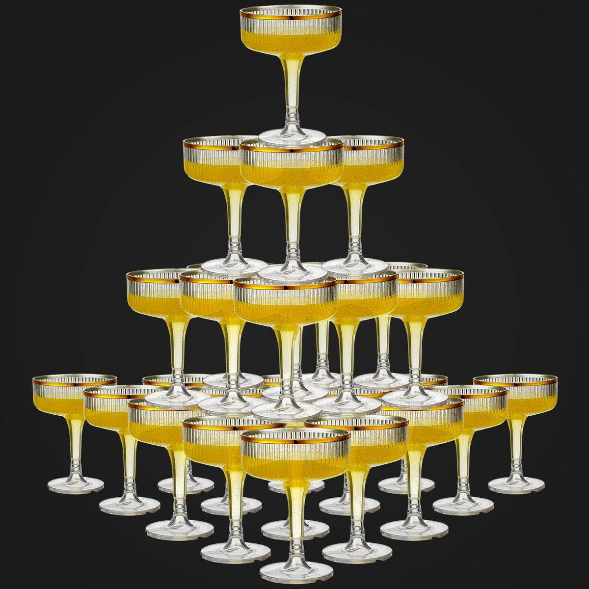 Acellegic 24-piece glitter gold champagne glasses for weddings.