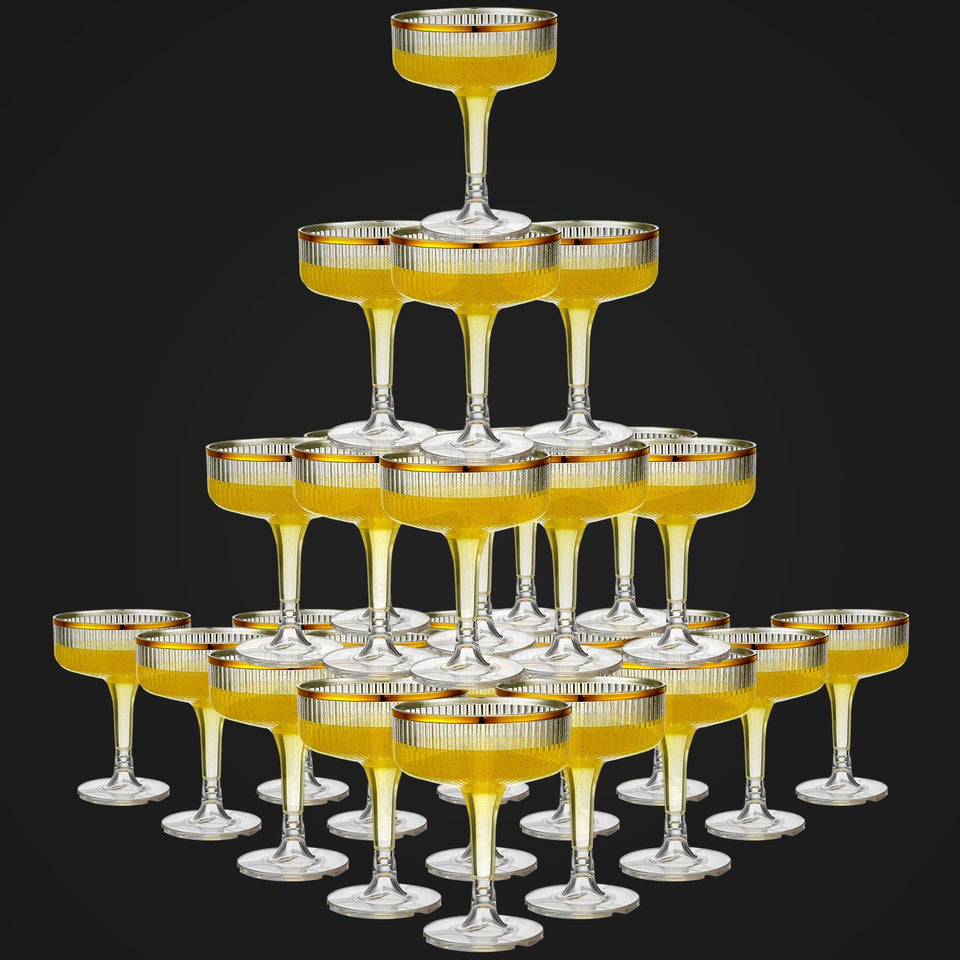 Acellegic 24-piece glitter gold champagne glasses for weddings.