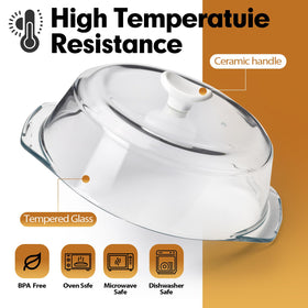 ACEPRUT Ceramic-handle glass cover stays cool, reducing burn risk during microwaving.