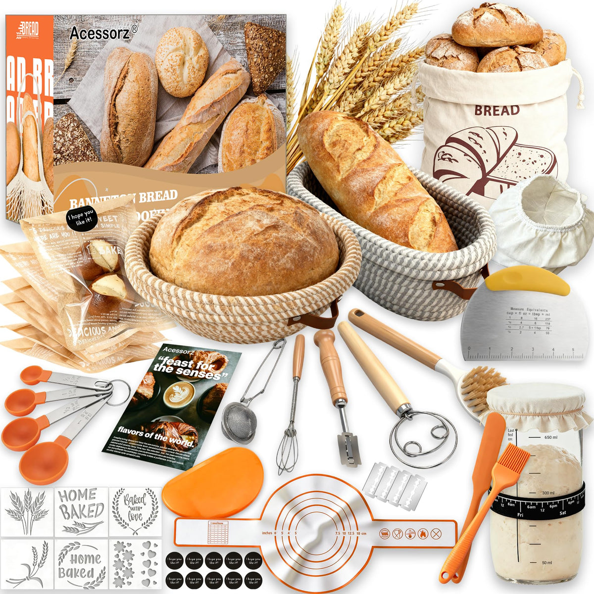 Acessorz sourdough round basket 10in showcases sturdy proofing for flawless loaves.