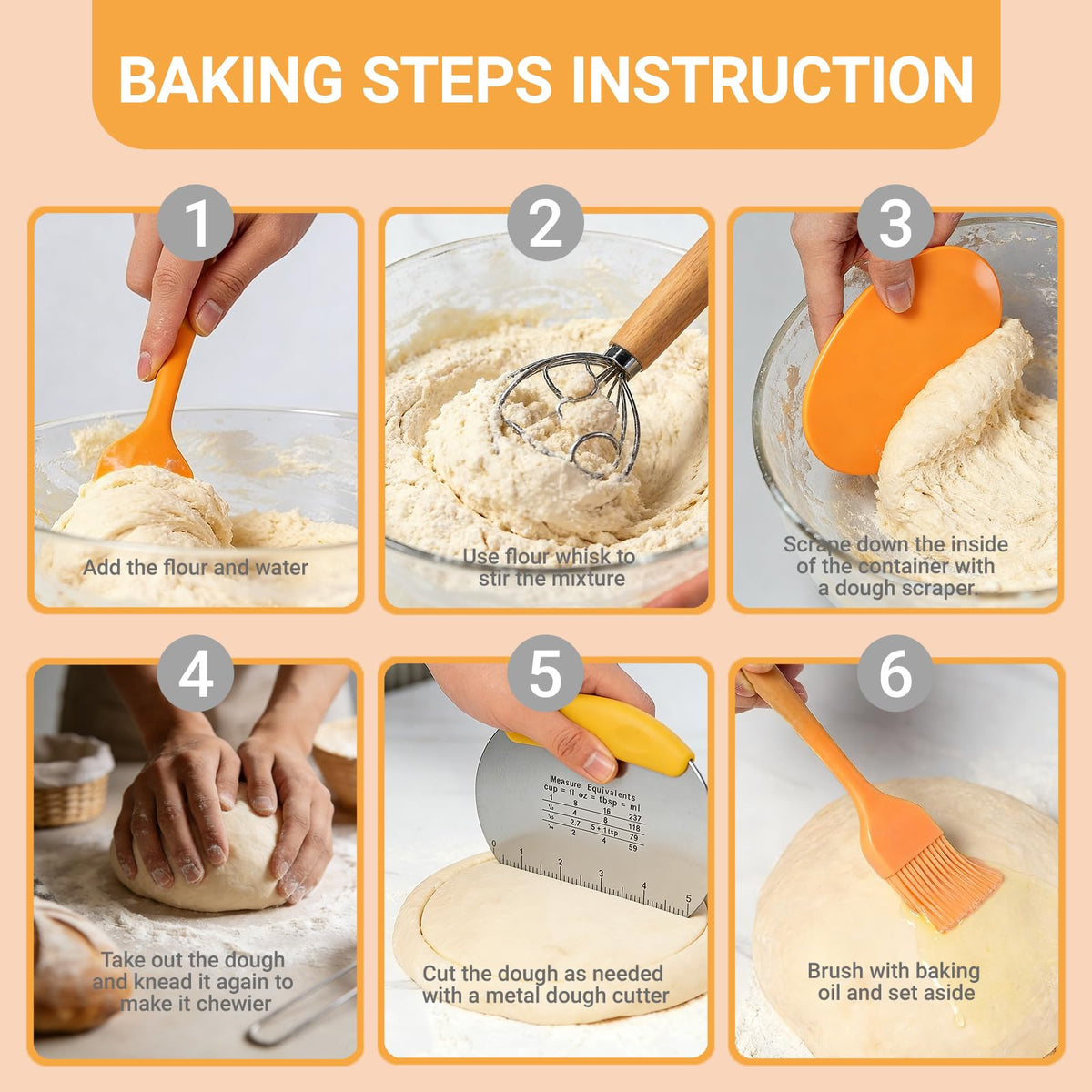 Acessorz stainless steel scraper cleanly lifts dough from bowls.