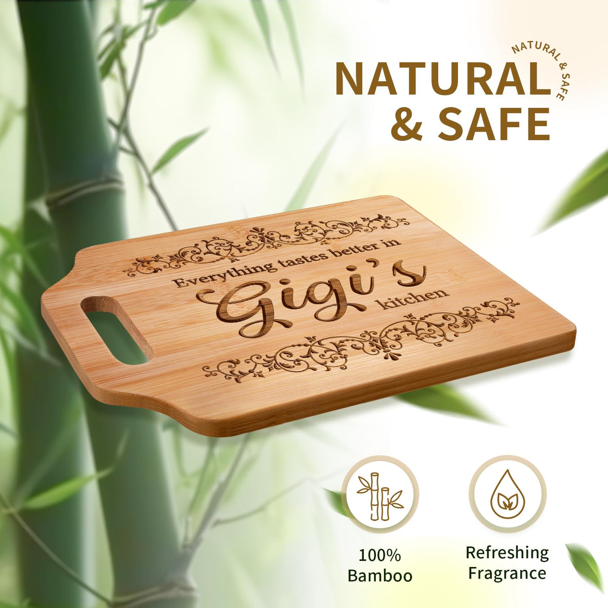 AceThrills bamboo cutting board ideal for kitchen use, durable and versatile for prep and serving.