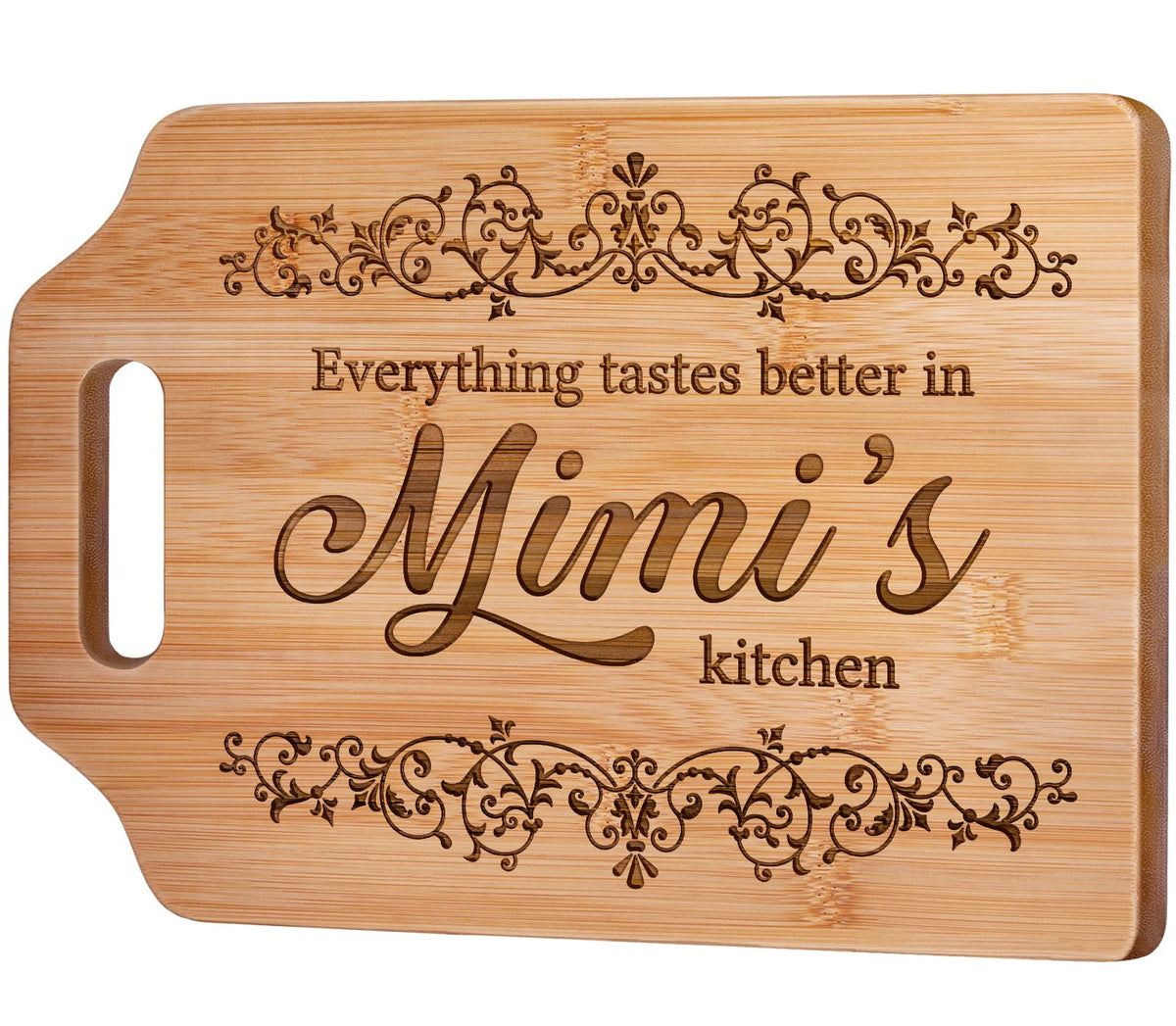 AceThrills Mimi bamboo cutting board, top view, durable prep surface ideal for chopping and serving.