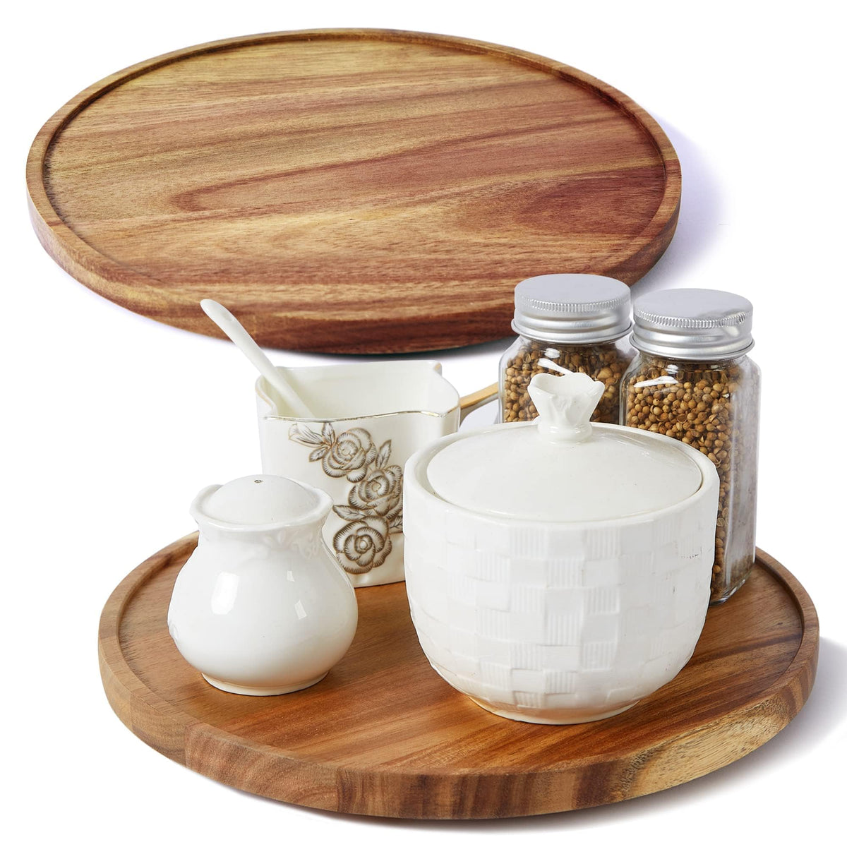 ACIAZAAZ 10-inch acacia lazy susan turntable for smooth 360° access to items