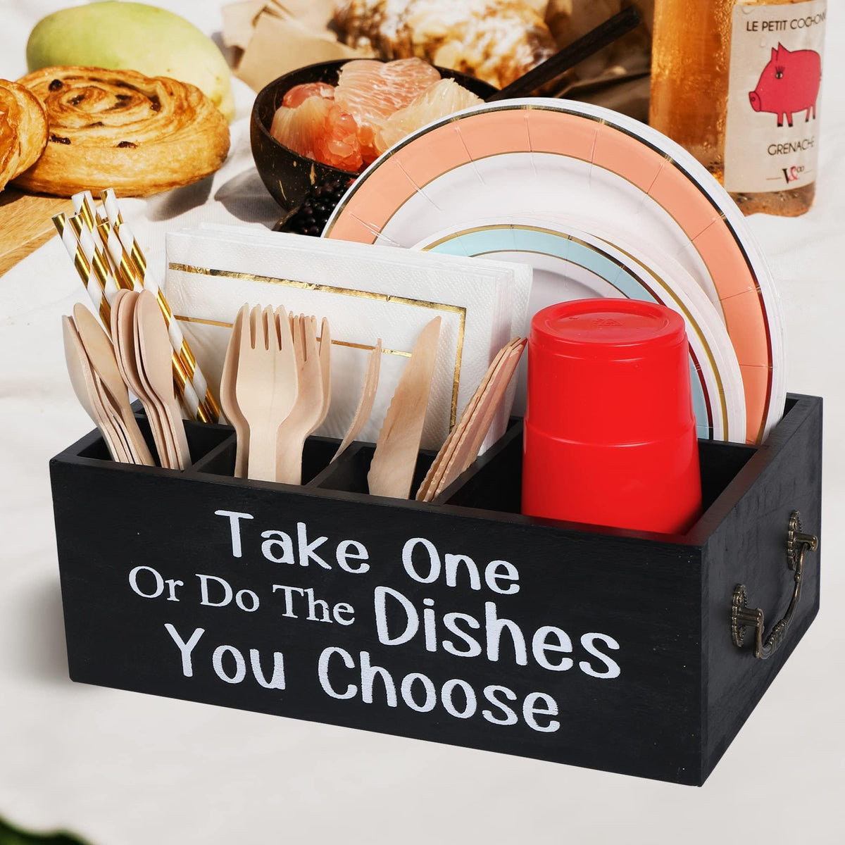 ACIAZAAZ paper plate holder top view, keeps plates and napkins neatly organized