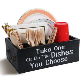 ACIAZAAZ small wood plate holder front view, compact counter organizer for plates and utensils