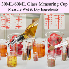 Ackers BORO3.3 glass cups pour liquids with a controlled, drip-free spout.