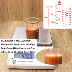 Ackers BORO3.3 wide-mouth glass measuring cup for easy cleaning.