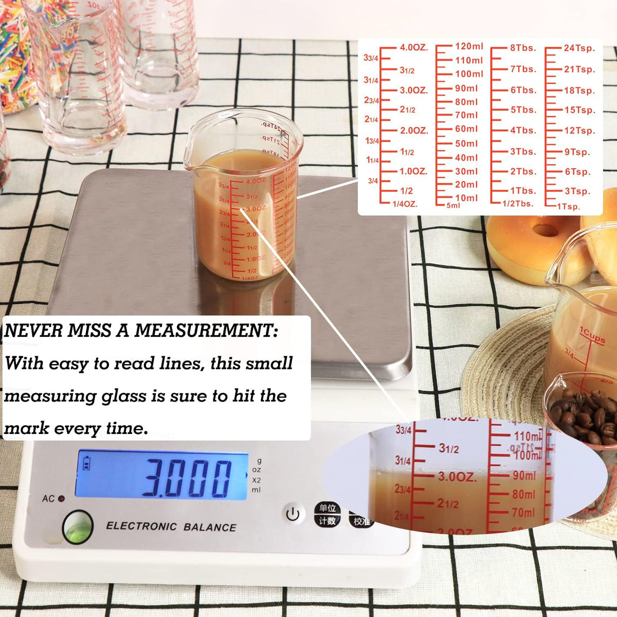 Ackers BORO3.3 120 ml scale delivers accurate capacity readings within tight tolerances.