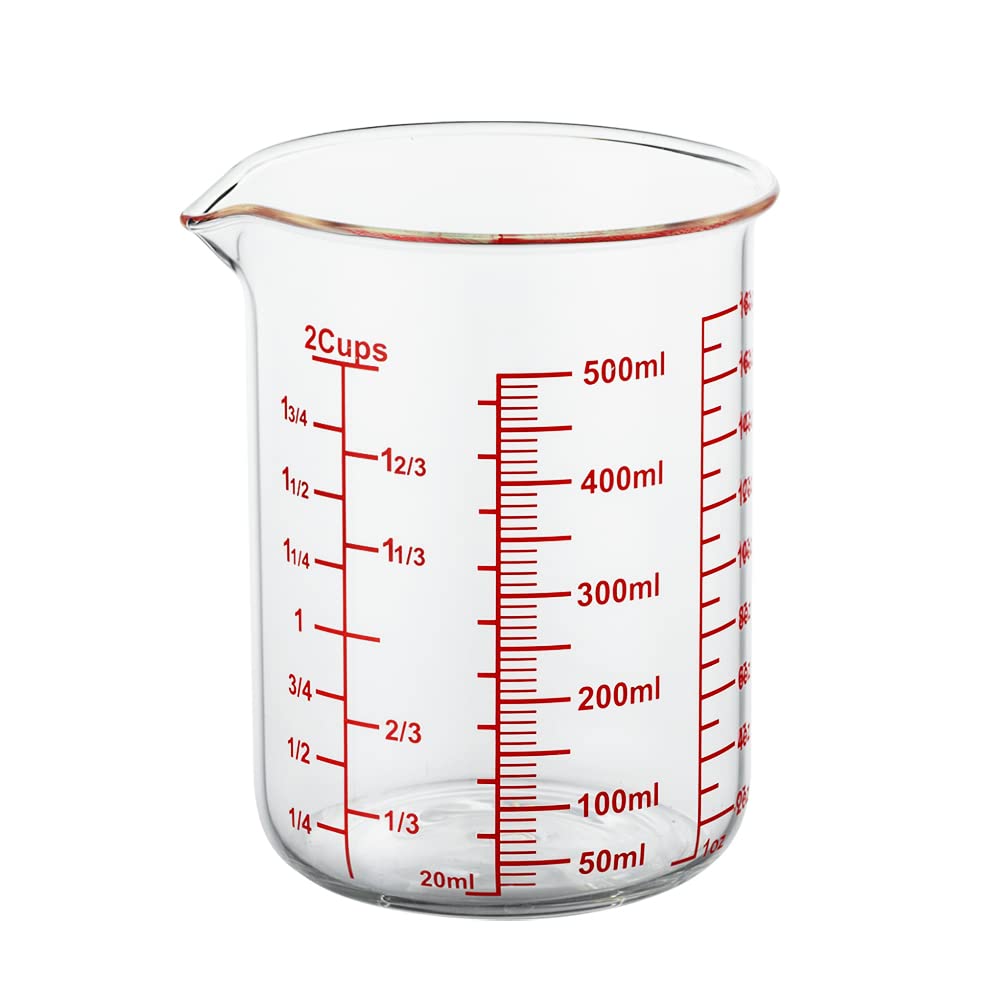 Ackers BORO3.3 measuring cup front view with clear measurements.
