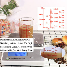 Ackers BORO3.3 three-scale glass measures fluid ounces, milliliters, and cups.
