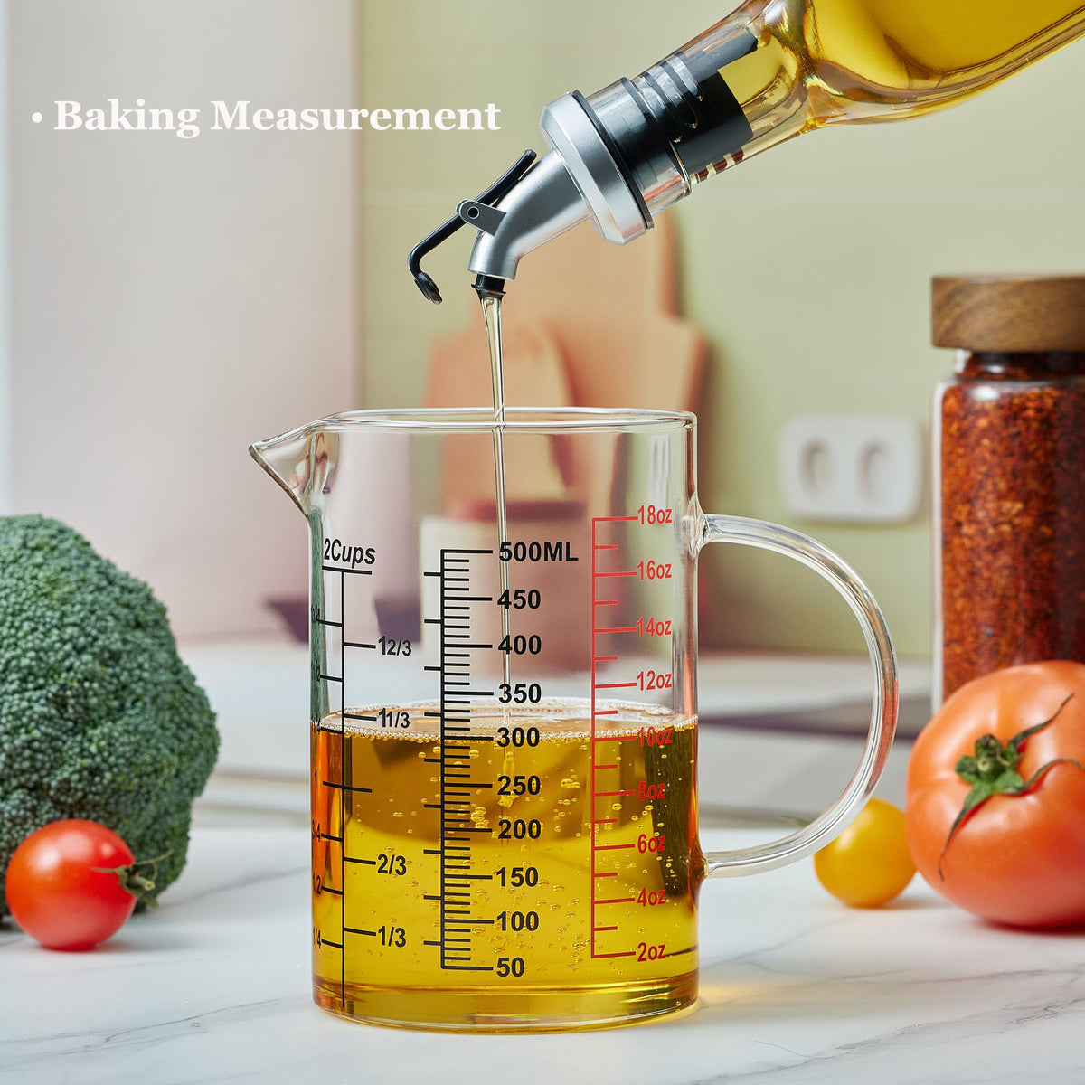 Ackers BORO3.3 three-scale readouts in cup, ml, oz.