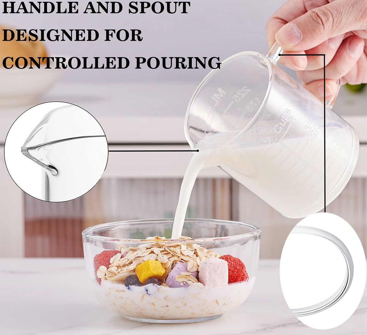 Ackers BORO3.3 V-shaped spout prevents leaks and spills during use.
