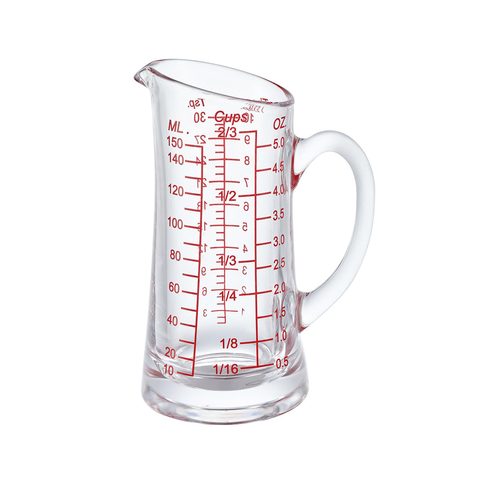 Ackers glass measuring cup with a 5 oz V-spout for precise pours