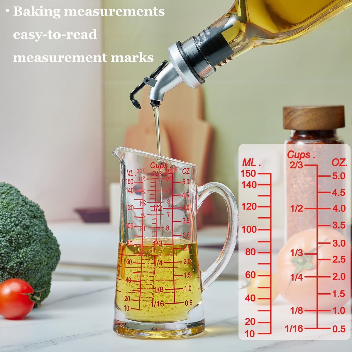 Ackers glass measuring cup with insulated handle for comfortable grip