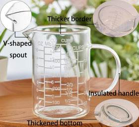 Ackers insulated-handle glass measuring cup with heat-safe grip for safe pouring