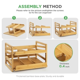 Aclema bamboo rolling can organizer in a kitchen cabinet maximizes visibility.