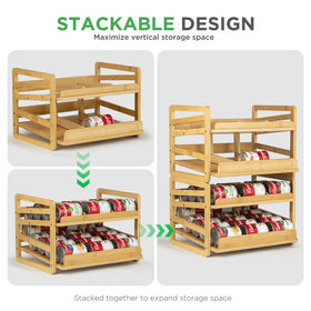 Aclema bamboo rolling can organizer on a pantry shelf illustrating tidy storage.