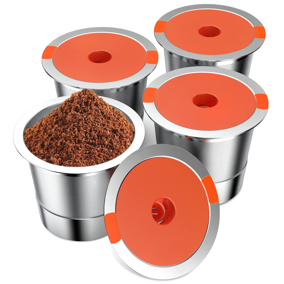 Acofem reusable K cups in stainless steel for long-lasting Keurig use.