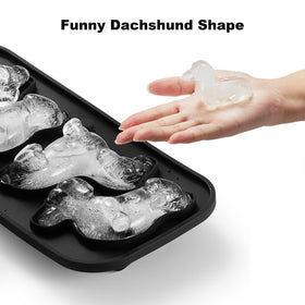 ACOOKEE dachshund ice cube tray showcases a dog-shaped ice cube for fun drinks