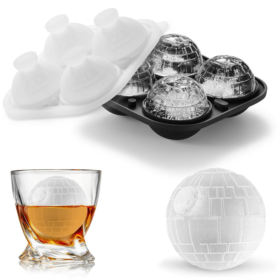 ACOOKEE Death Star ice mold with large sphere ready for chilling cocktails.