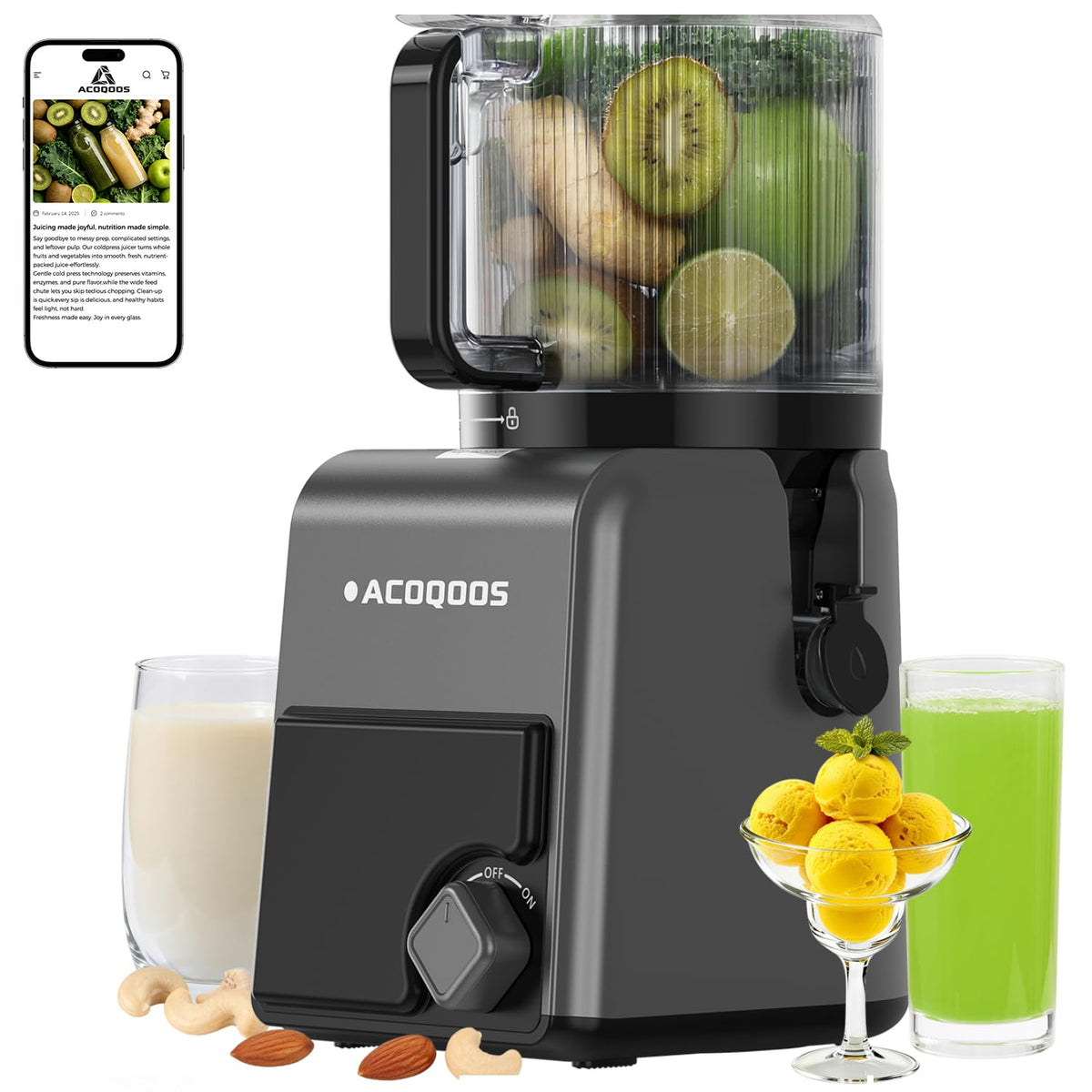 ACoqoos 3in1 juice focus delivers fresh, nutrient-rich juice at home.