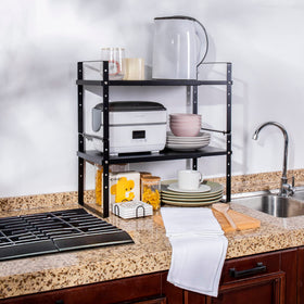 Across-Star Counter organizer in use maximizes cabinet space