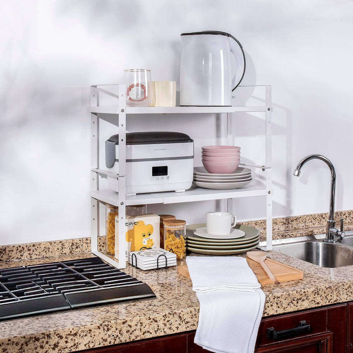 Across-Star versatile organizer fits inside cabinets and pantries.