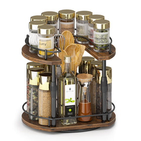 Across-Star lazy-susan spice rack base with D-shape front fits flush against cabinet doors.