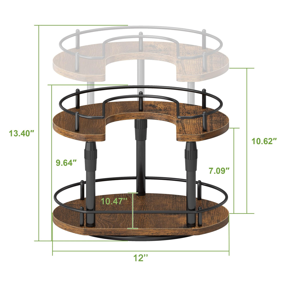 Across-Star lazy-susan spice rack raised fence keeps bottles secure.