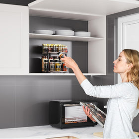 Across-Star organizer keeps bottles visible for quick meal prep
