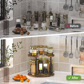 Across-Star two-tier countertop organizer keeps spices within easy reach.