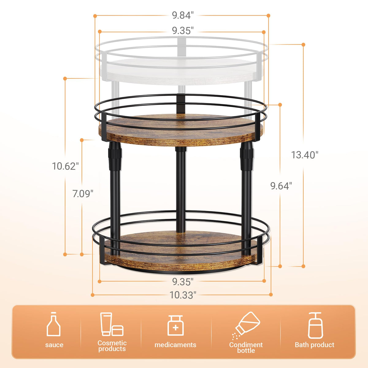 Across-Star wooden two-tier tray provides sturdy storage.