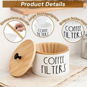 Acshio bamboo lid coffee container with metal handle for easy lid access
