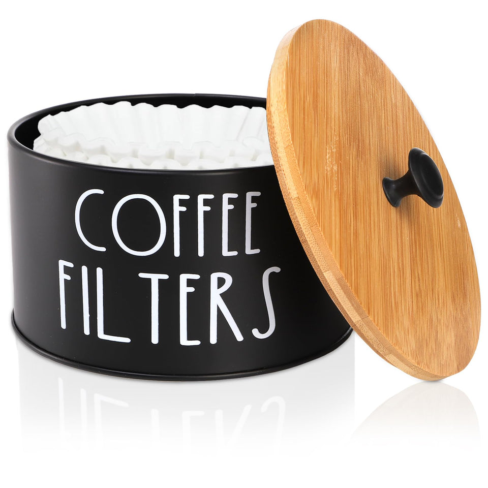 Acshio Coffee Filter Holder front view showing organized filters with bamboo lid